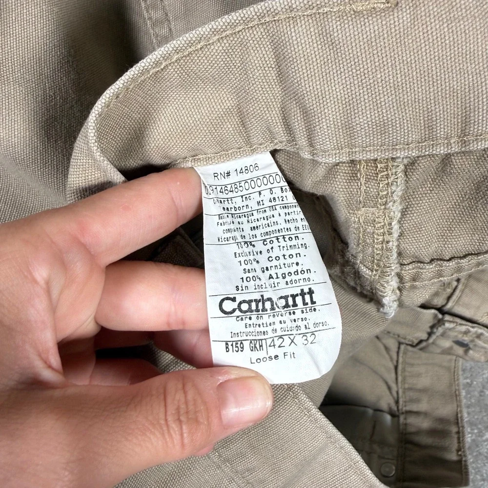 Carhartt Men's 42x32 Relaxed Fit Duck Canvas Carpenter Work Pants Khaki Tan
